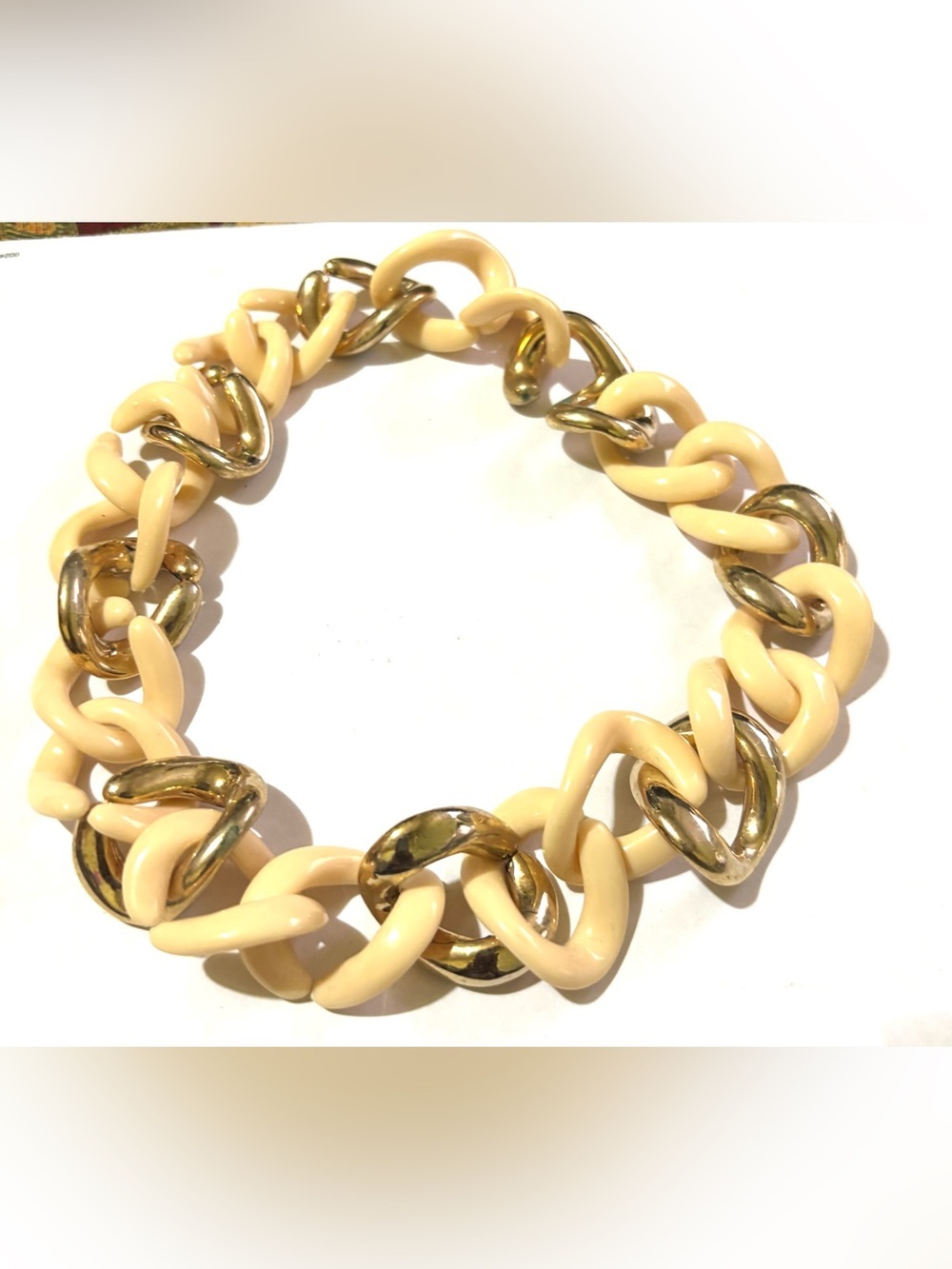Fashion Jewelry Cream and Gold Chunky Chain Necklace - Women Jewelry